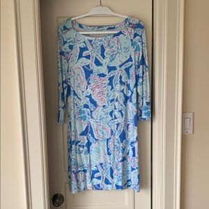 🎈Sophia dress by Lilly Pulitzer Floral Blue and Pink size large UPF 50